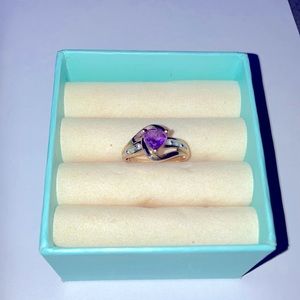 10K Yellow Gold created Amethyst and diamond ring